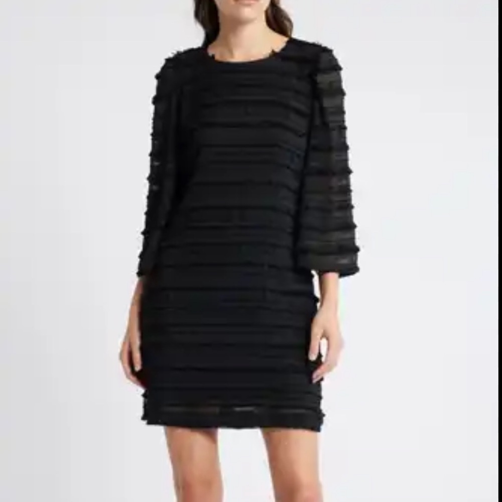 Chelsea 28 Black Semi-Sheer Sheath Tiered Dress Size XS